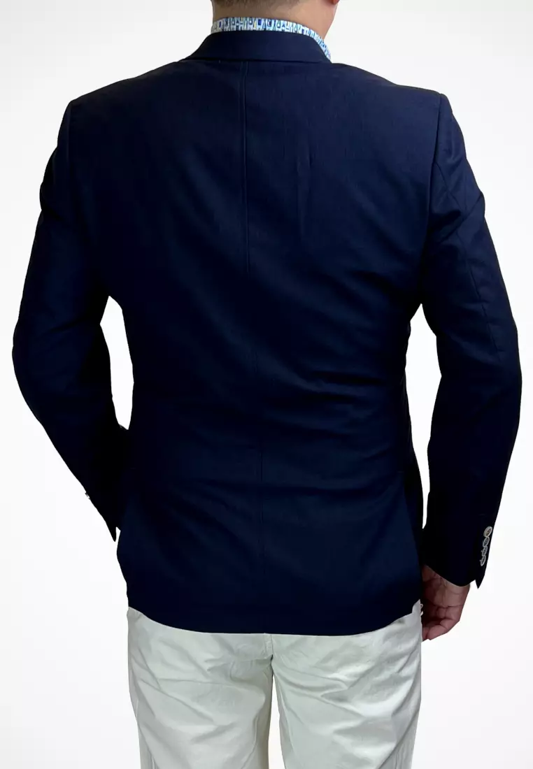 Men Blazer Navy Linen Look