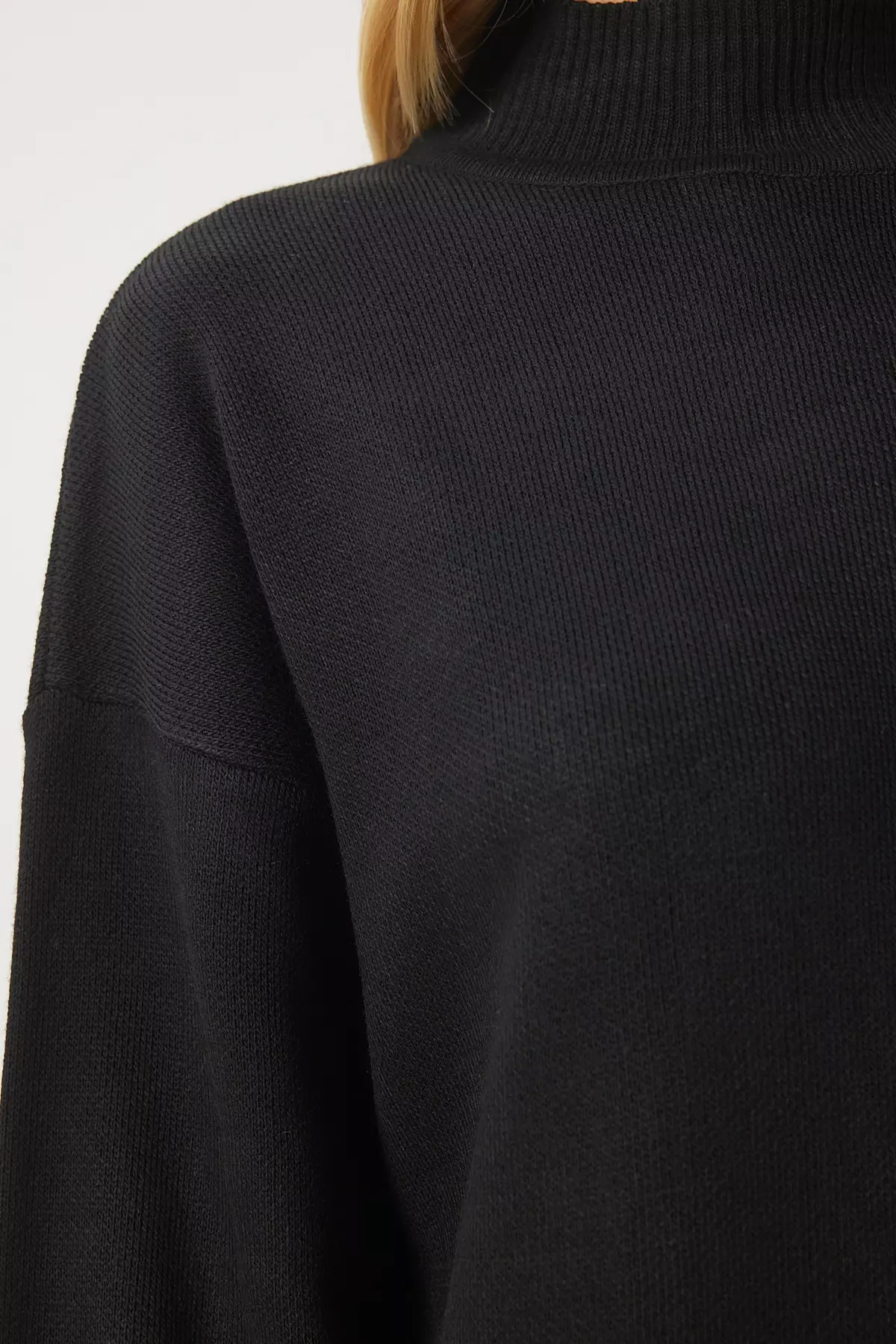 Women'S Black Turtleneck Long Knitwear Dress Dd01344