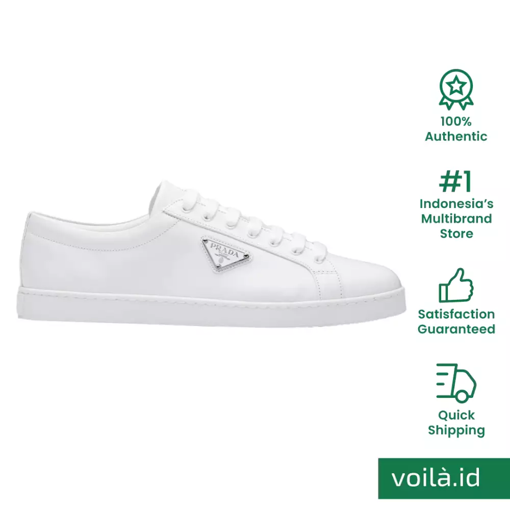 [12.12 Dealcember] Enameled Triangle Logo Brushed Leather Sneakers White