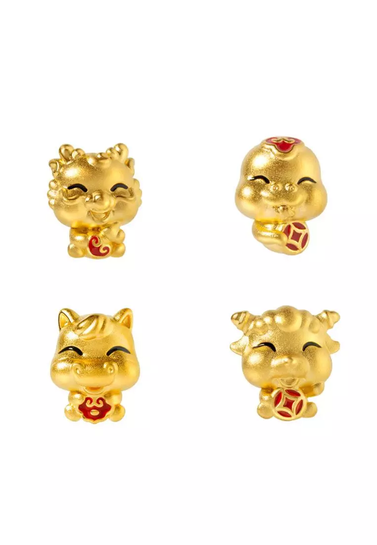 TOMEI [2026 Edition] Chubby Zodiac Charm with Red Rope Bracelet, Yellow Gold 999