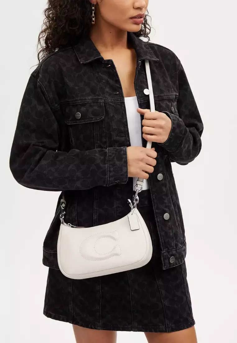 Coach Teri Shoulder Bag with Leather Strap in Silver Chalk