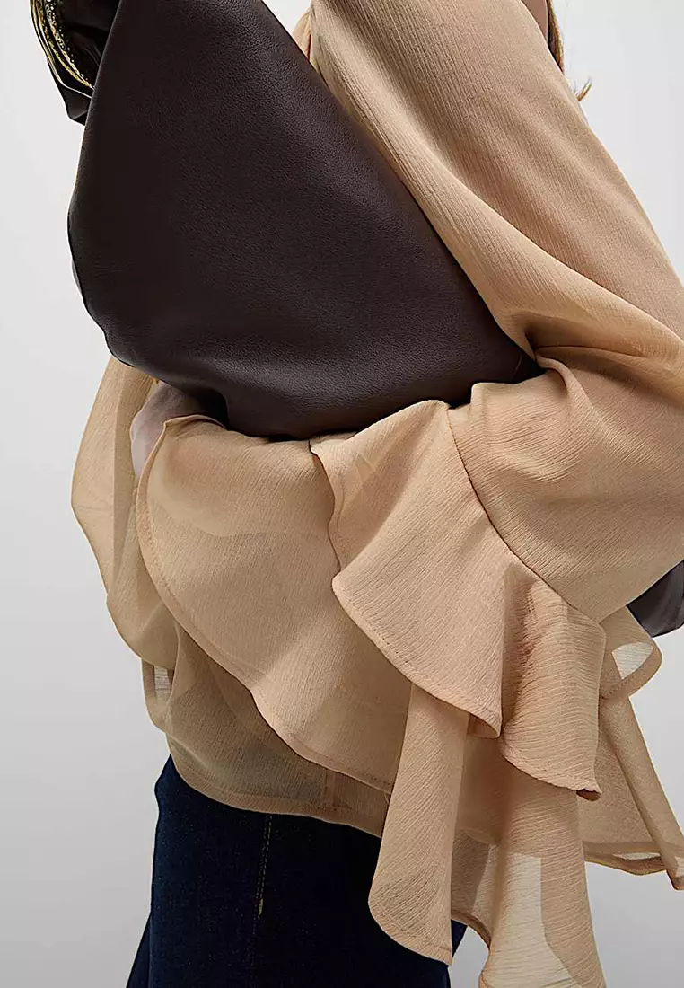 Crew Neck Ruffle Sleeve Blouse