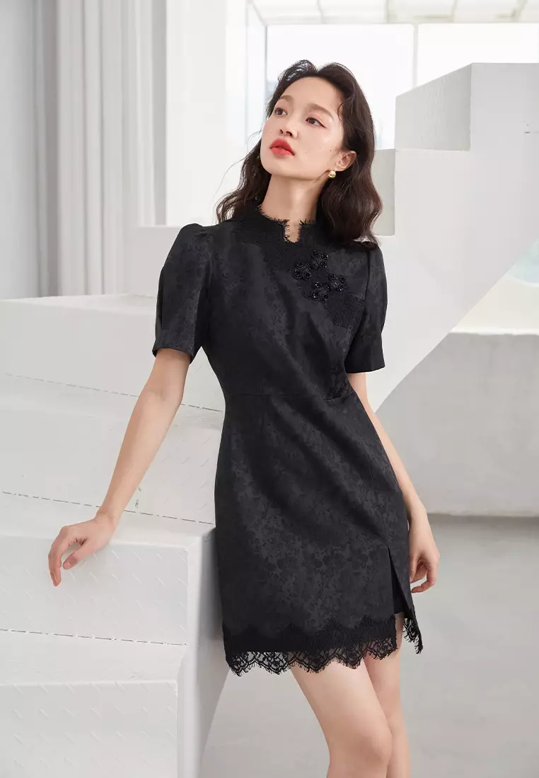 網上選購Hopeshow Puff Sleeve Modern A-Line Cheongsum Style Dress