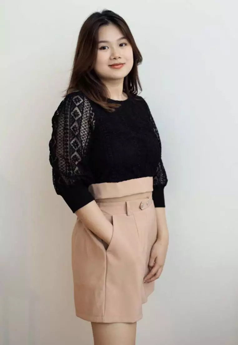 COTTON BLEND JUMPSUIT WITH LACE DETAILS