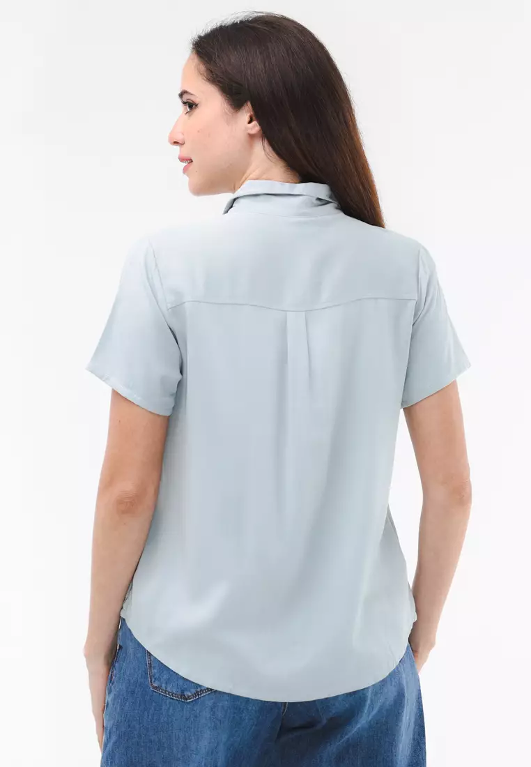 Plain Single Bold Twill Short Sleeve Blouse
