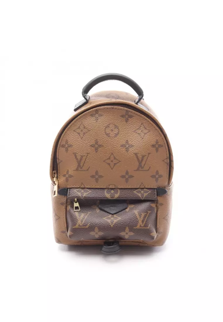 Pre-Loved Louis Vuitton palm springs Backpack mini monogram reverse Backpack rucksack PVC leather light brown black