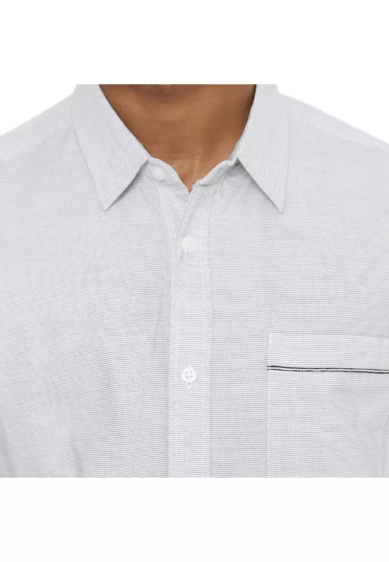 RBJ Kemeja Salur Printing Putih Regular Fit Pria