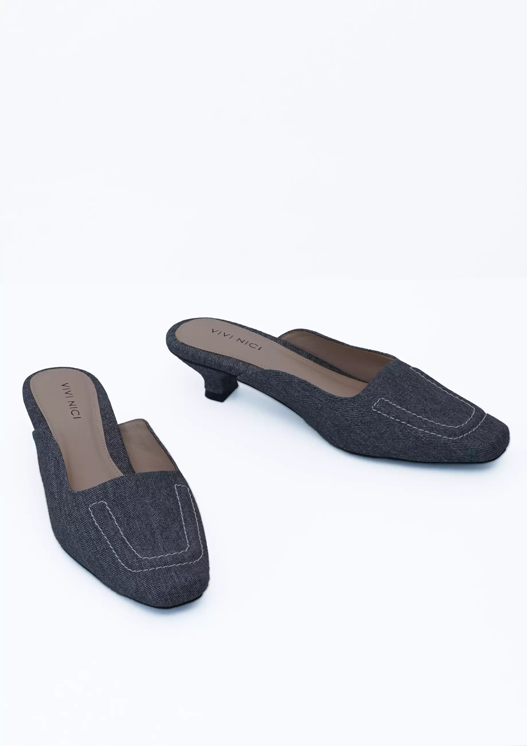 VIVI NICI - Darlene Sepatu Mules Wanita Hak 3 cm Grey Flannel