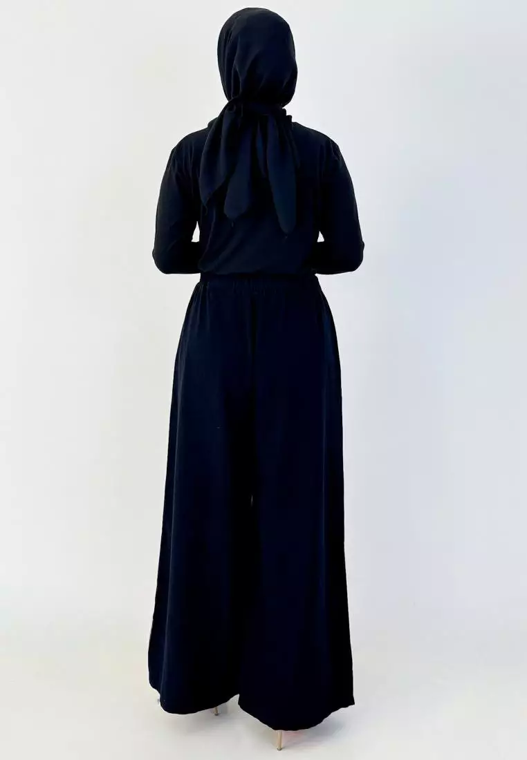 Palazzo Denim Welly (Celana Panjang Bawah Lebar) Panjang 104 cm HITAM