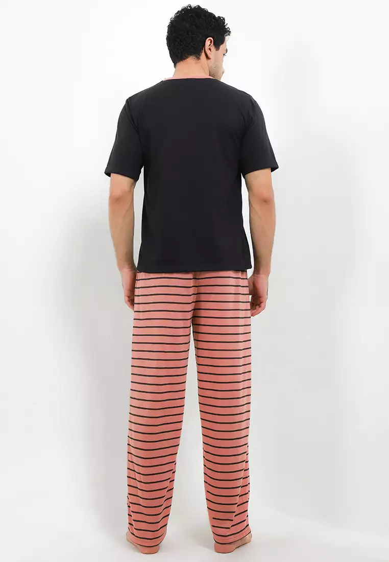 Pyjama Pijama Baju Tidur Short Sleeve Long Pants Mens Pria Sleepwear
