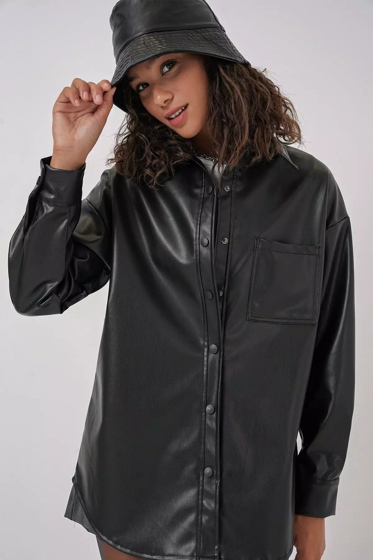 Oversize Faux Leather Shirt