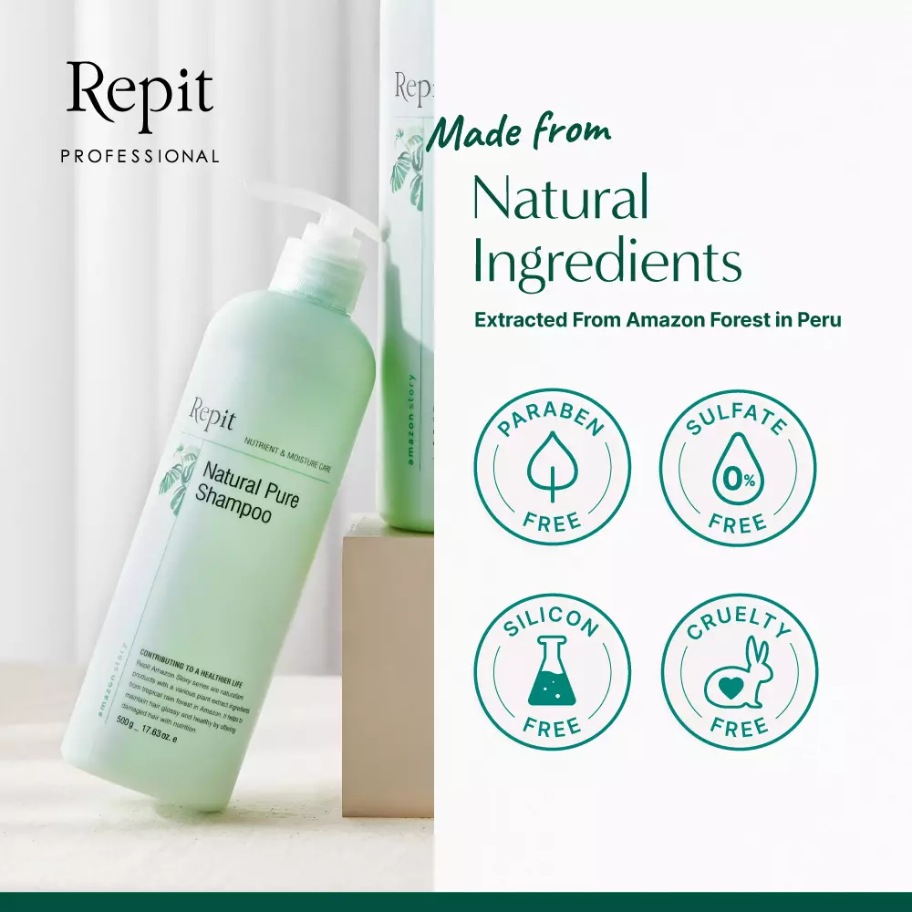 Repit Amazon Story Natural Pure Shampoo - Shampoo Rambut Rusak / Kering / Bercabang