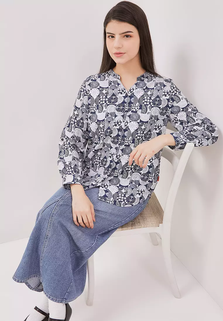 DUST Blouse Miswa Abstrak Biru Comfease (D.116475)