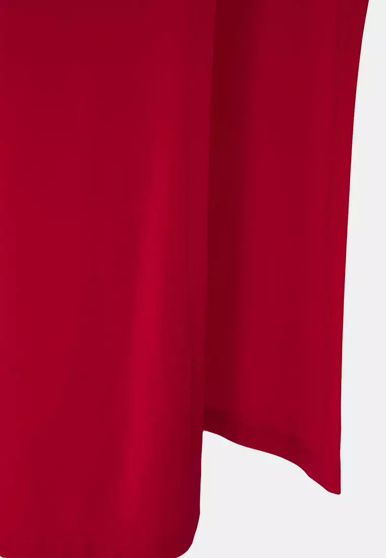 Red Plain Asymmetrical Single Sleeve Waist-Fitting Flexible Midi Knit Dress Twoaw25El00110