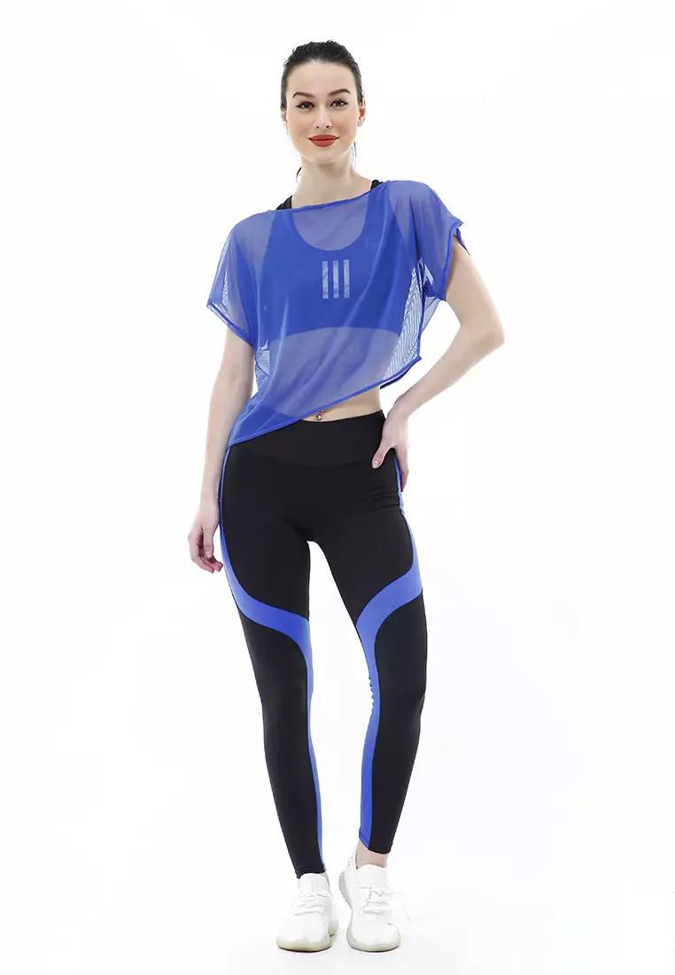 Jeslin One Set Atasan Bawahan Baju Senam Aerobik 3 in 1 High Quality - Biru