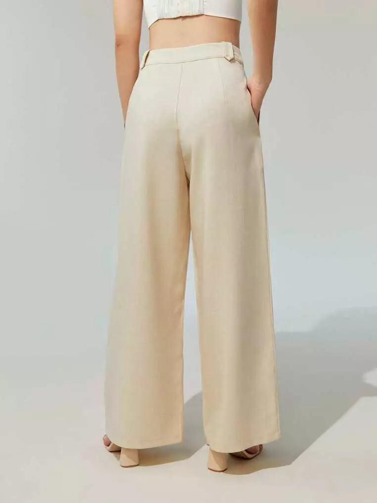 High Waist Wide-Leg Trousers - Cream