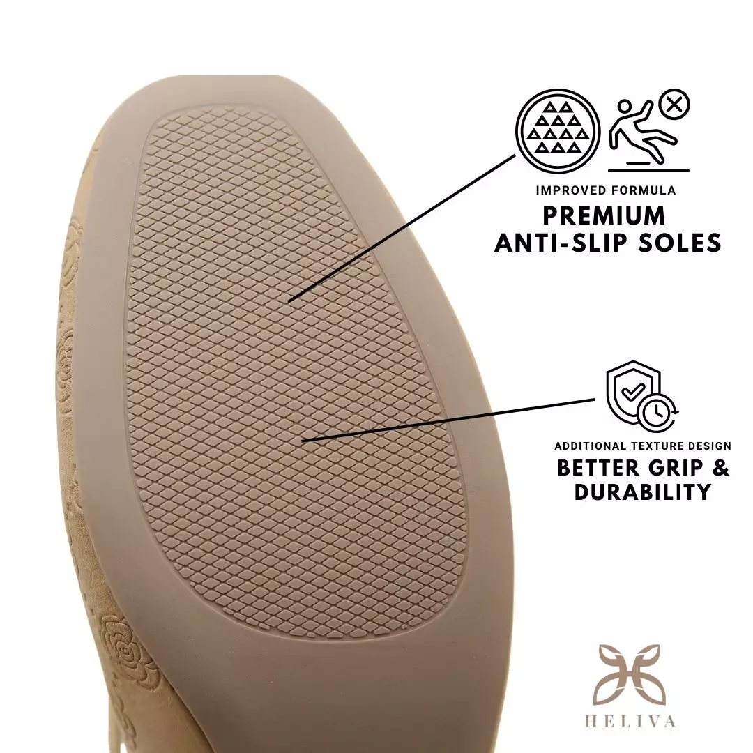 Heliva Kimmy Marry Jane Shoes Heels Chunky Embossed Flower Sol 5cm