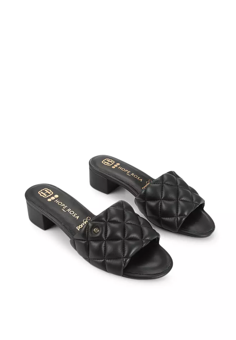 Discount on HOPE ROSA  shoes - SKU: HOPE ROZA (ROSA) Venus Black Quilted Leather Slide Sandals