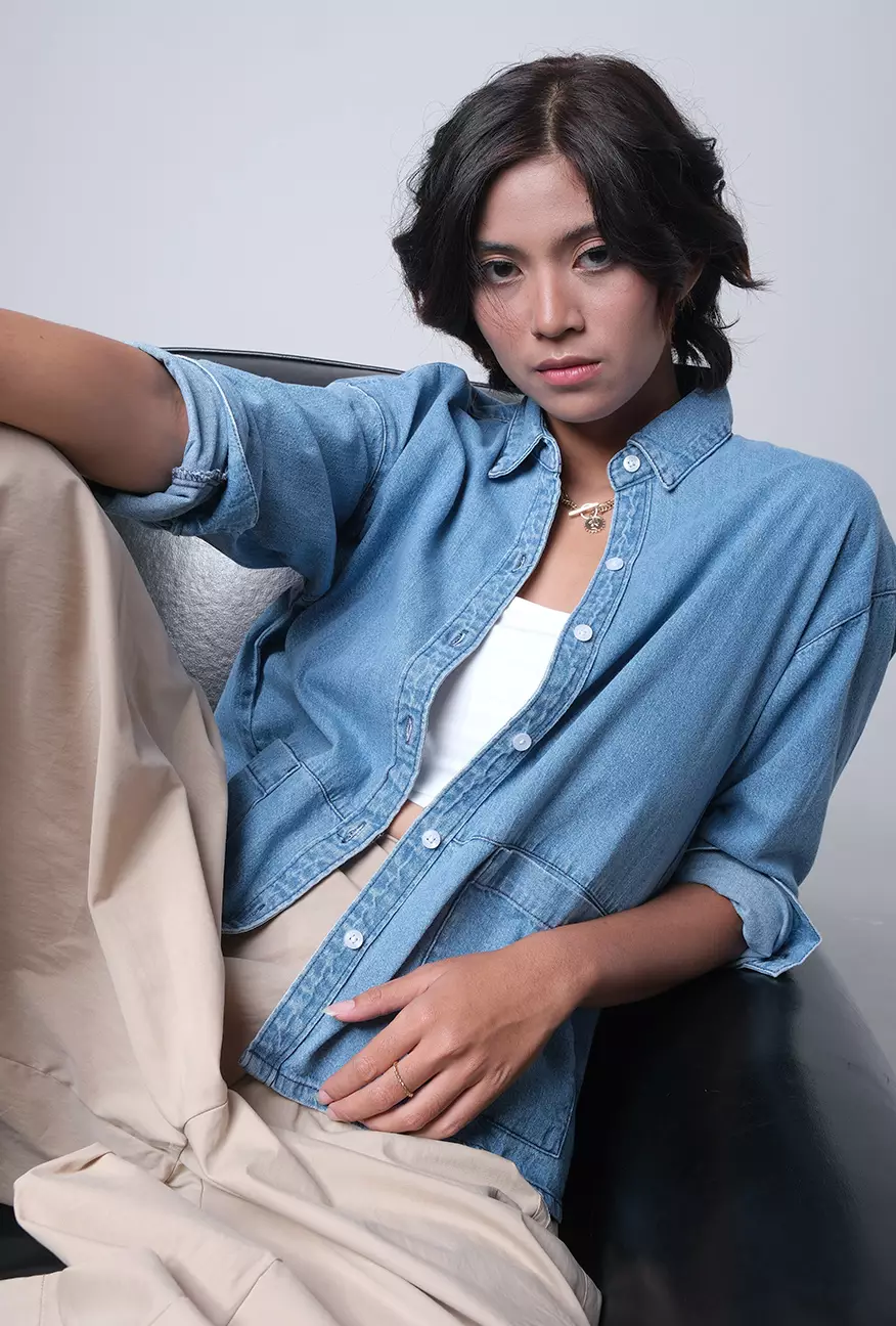 Kemeja Wanita Danilla Light Blue Chambray