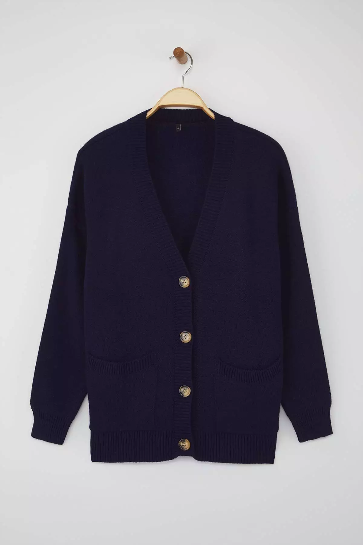 Navy Blue Wide Pattern Basic Knit Cardigan