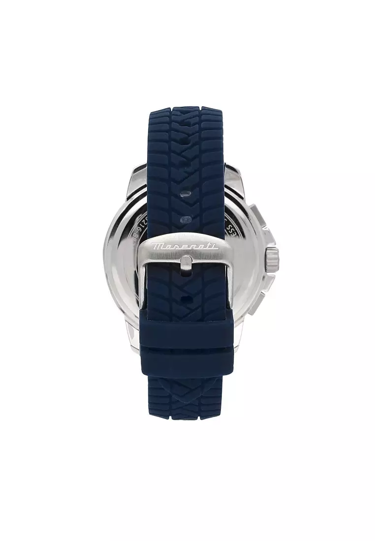【2 Years Warranty】 Maserati Successo 44mm Blue Silicon Men's Quartz Watch R8871621013 With Luminous Dial Hands