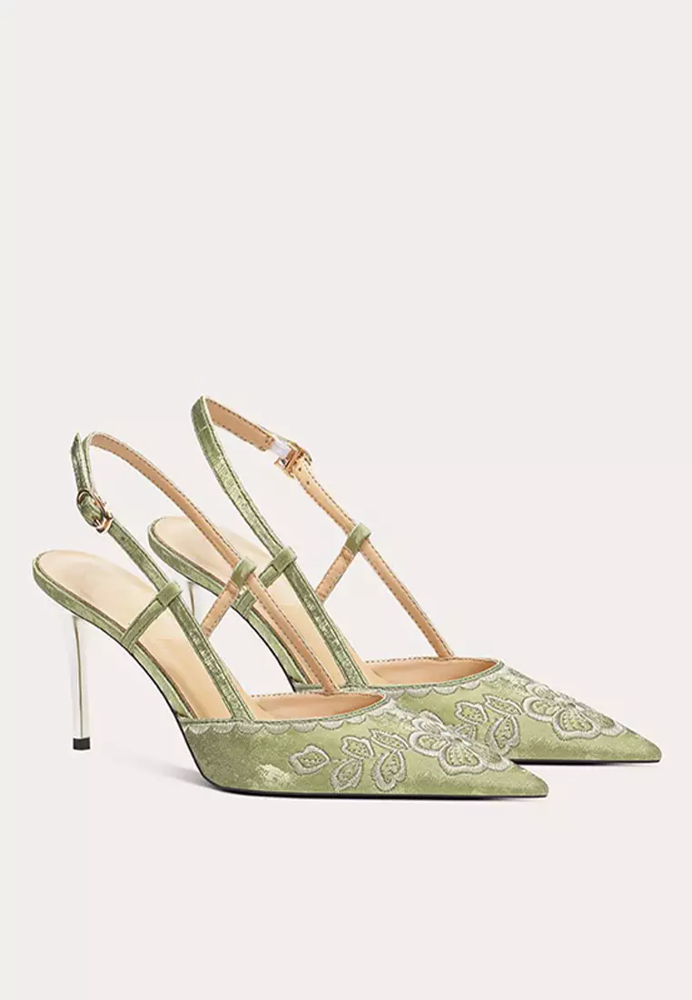 6CM Embroidered Pointed Slingback Wedding Heels PX708-B32