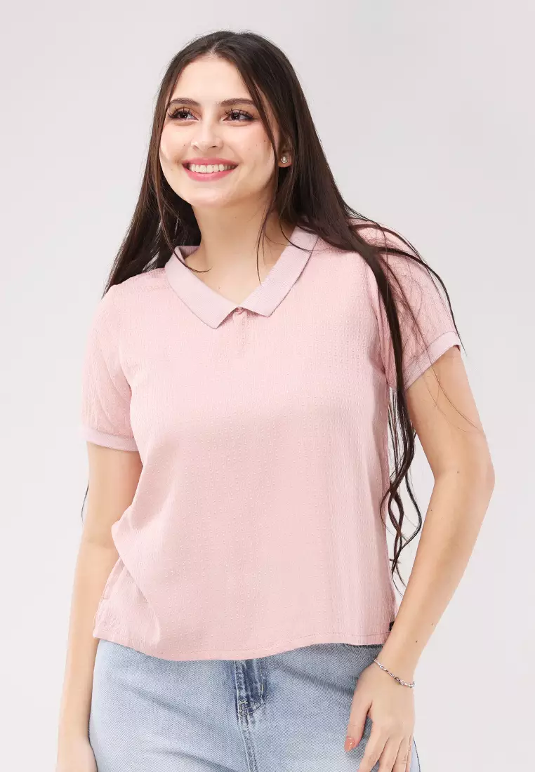 Textured Woven Short Sleeves Blouse