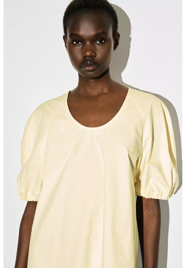 PUFF-SLEEVE COTTON MINI DRESS