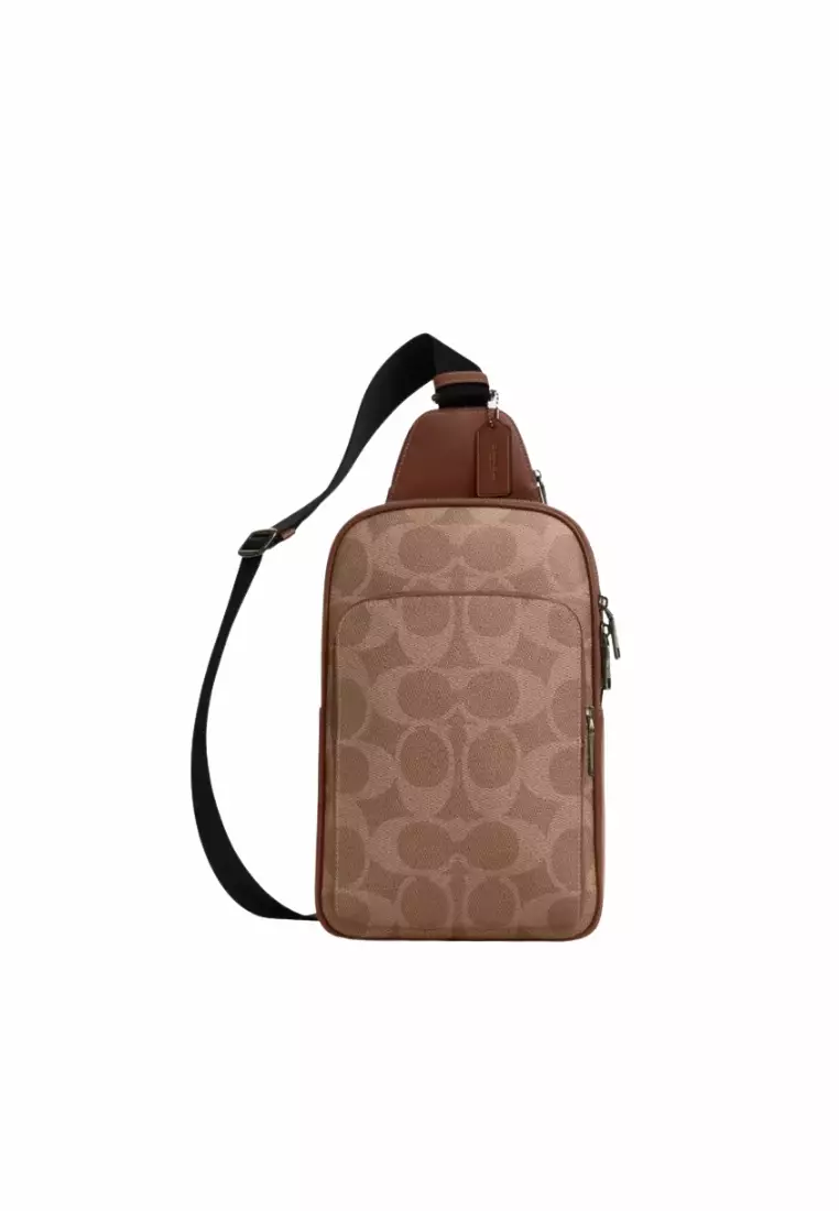 Coach Ethan Pack In Signature Canvas Sling Bag In Tan Vintage Brown CBI71
