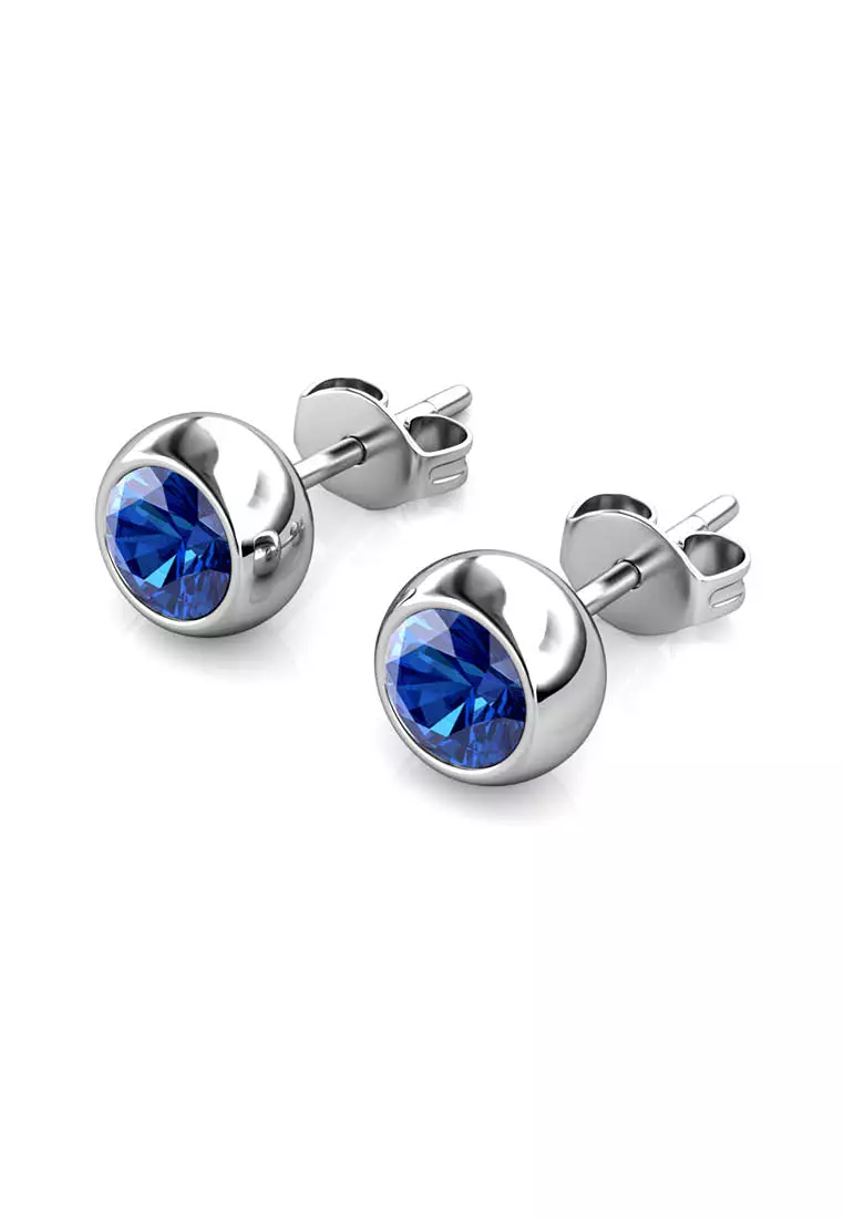 Birth Stone Moon Earring September Sapphire WG- Anting Crystal Swarovski by Her Jewellery