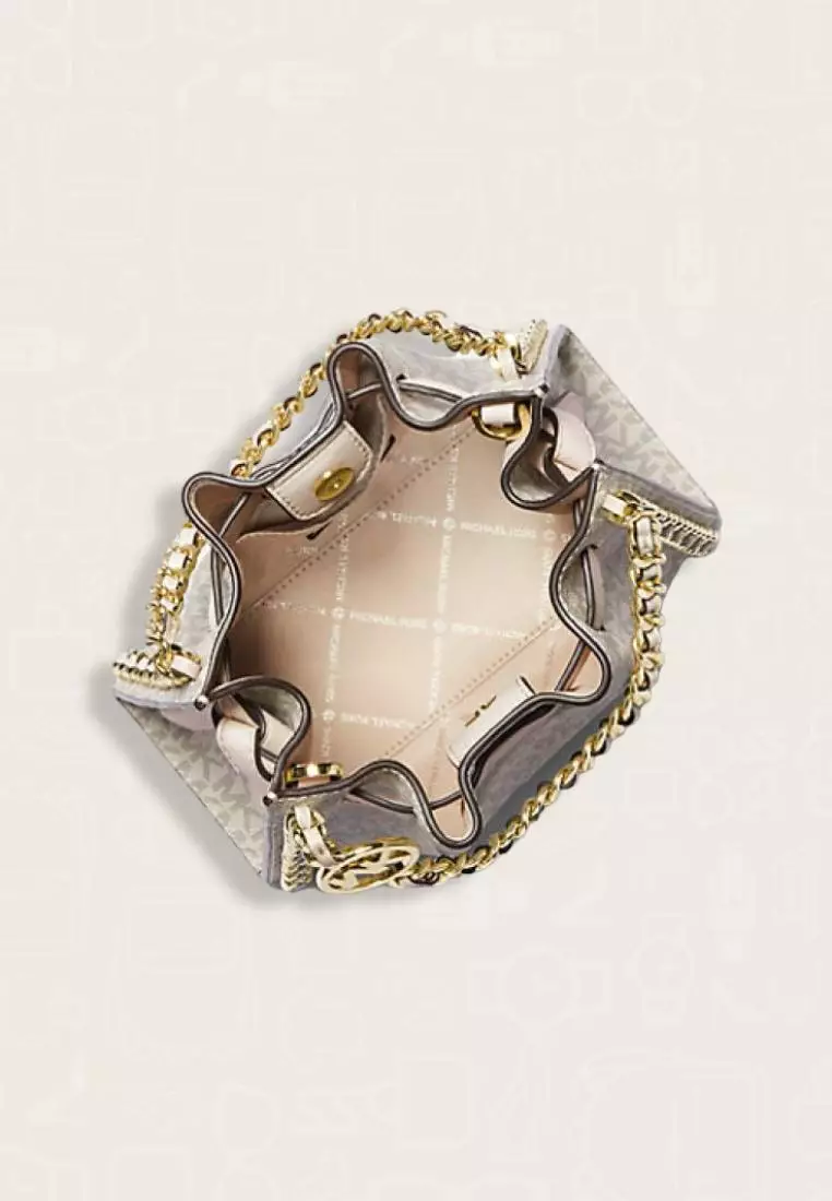 Michael Kors Mina Small Signature Logo Chain Crossbody Bag Light Cream Multi