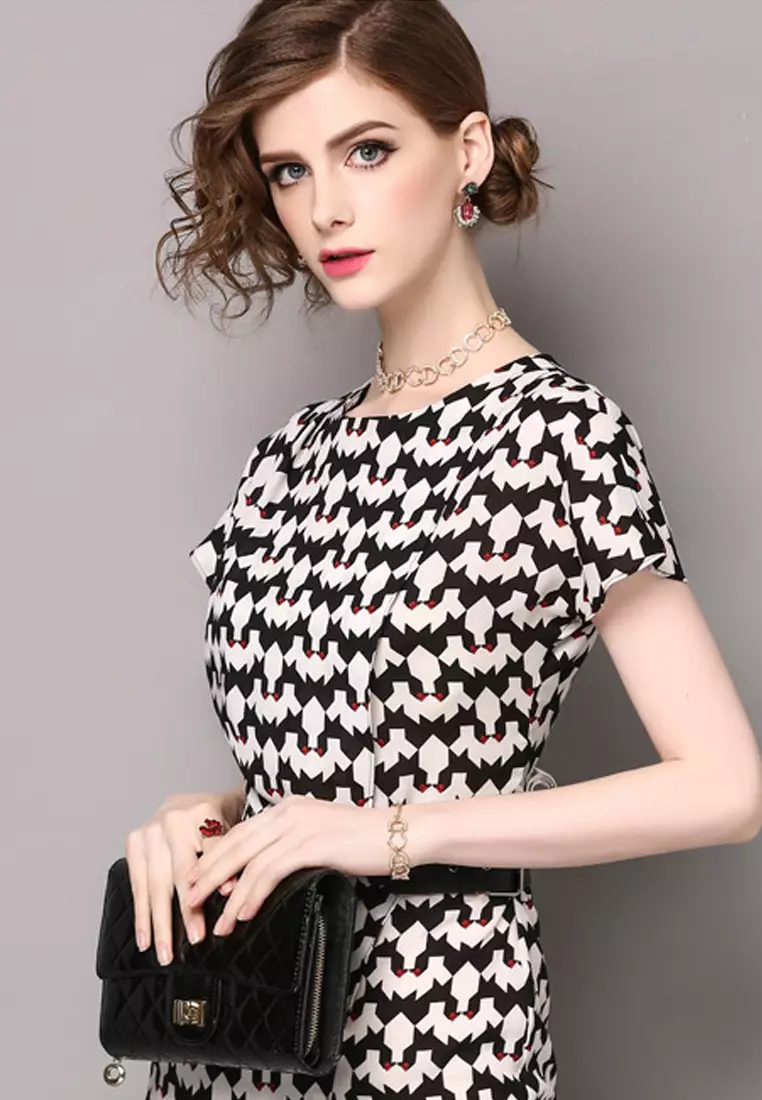 Summer New Print Pattern Short Sleeve One Piece Dress CA062793-1.