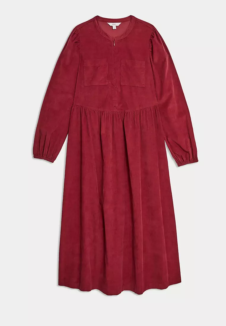 Cord Round Neck Midi Relaxed Dress