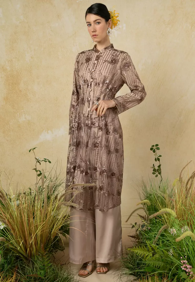 Citra Lace Long Top With Pants Set