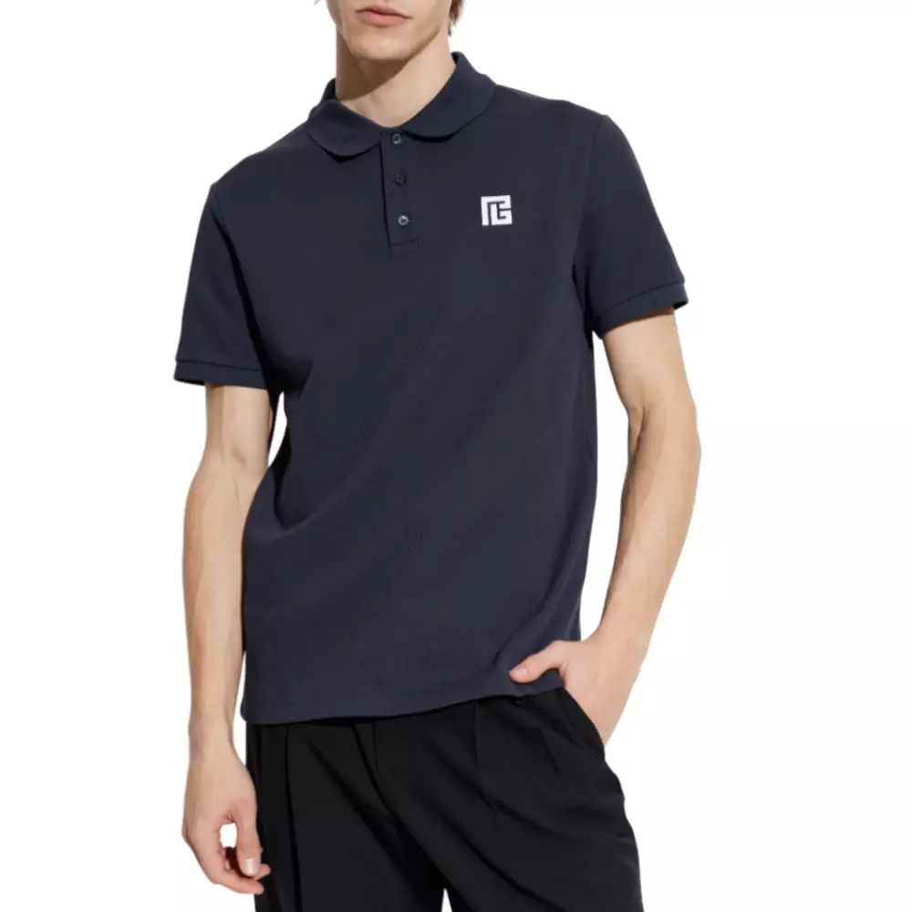 Embroidered PB Logo Cotton Polo Shirt Navy Blue