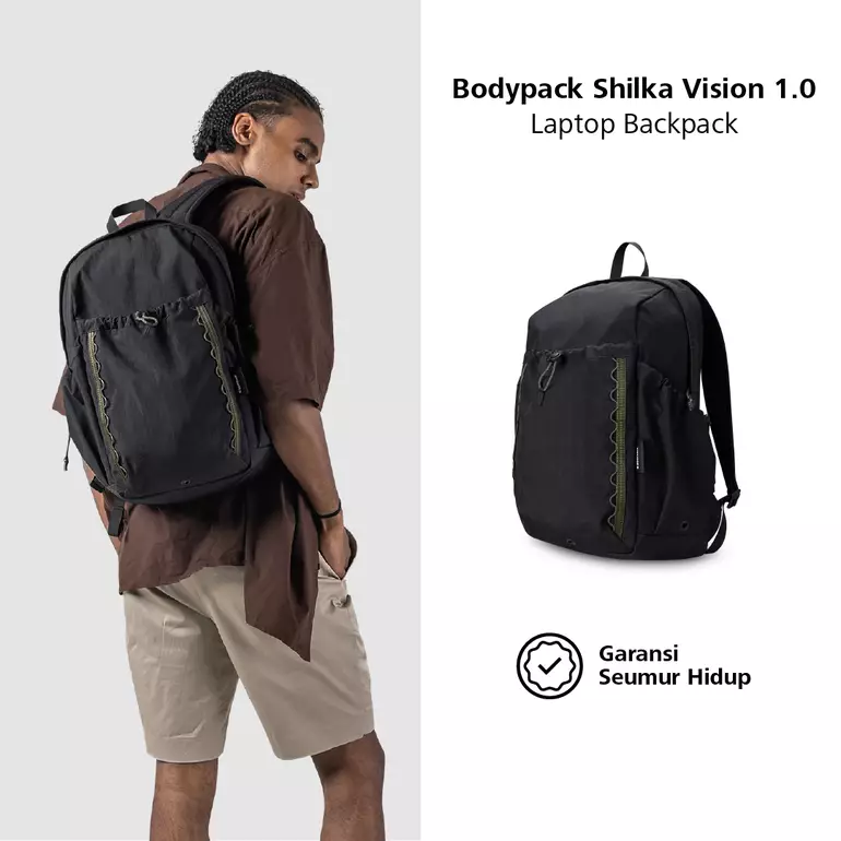 Shilka Vision 1.0 Laptop Backpack 14 Inch Tas Ransel Kerja Kuliah Sekolah Ringan Multifungsi 17 L - Hitam