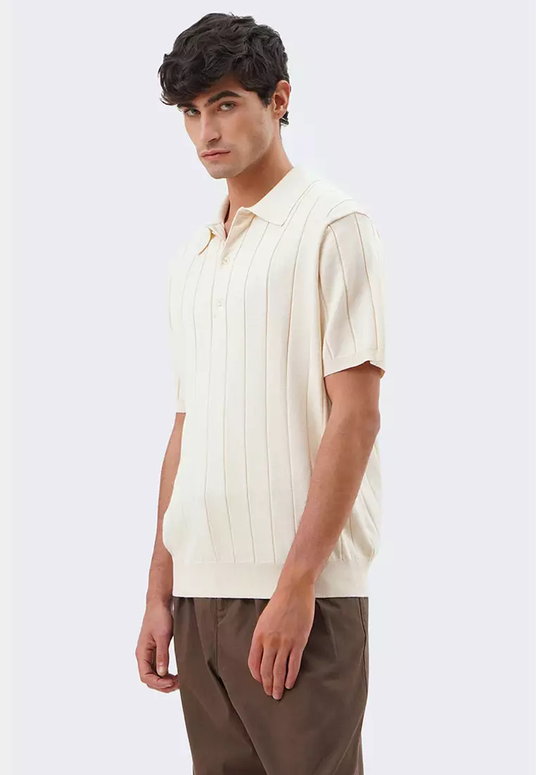 Men's Textured Ribbed Knit Polo with Hem Band - The New Standard