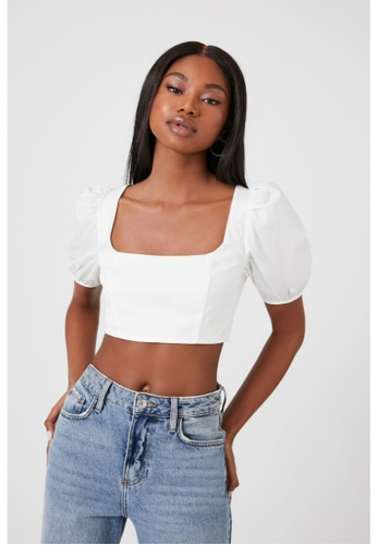 Puff Sleeve Cotton Crop Top - White - Tops - u0026 Other Stories | Cotton crop  top, White long sleeve dress, Linen fashion