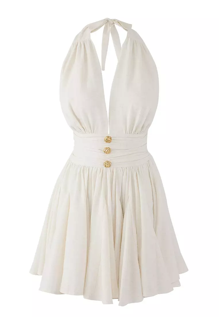 Ecru Chiffon Short/Mini Dress With Skater Drop Detail Tprss25El00319