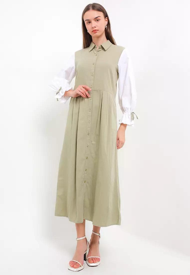 Gamis Katun Tangan Kombinasi - Nayana Dresses