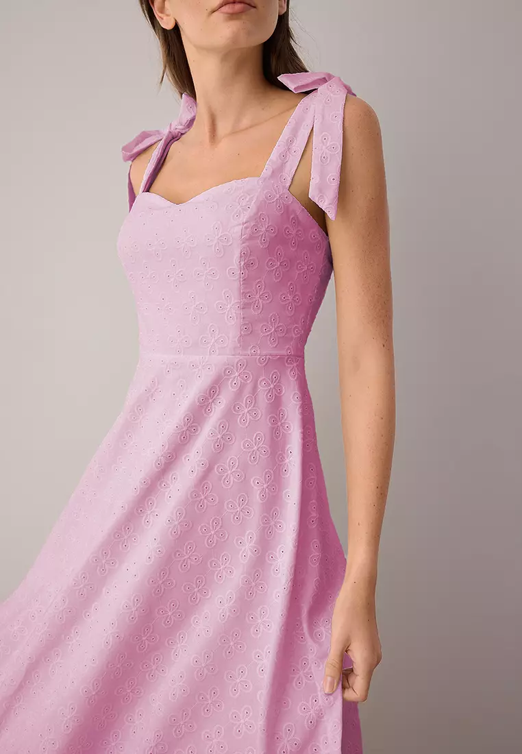 Embroidered Tie Shoulder Dress