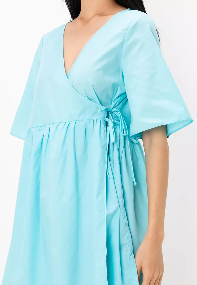 Smock Tie Waist Wrap Mini Dress