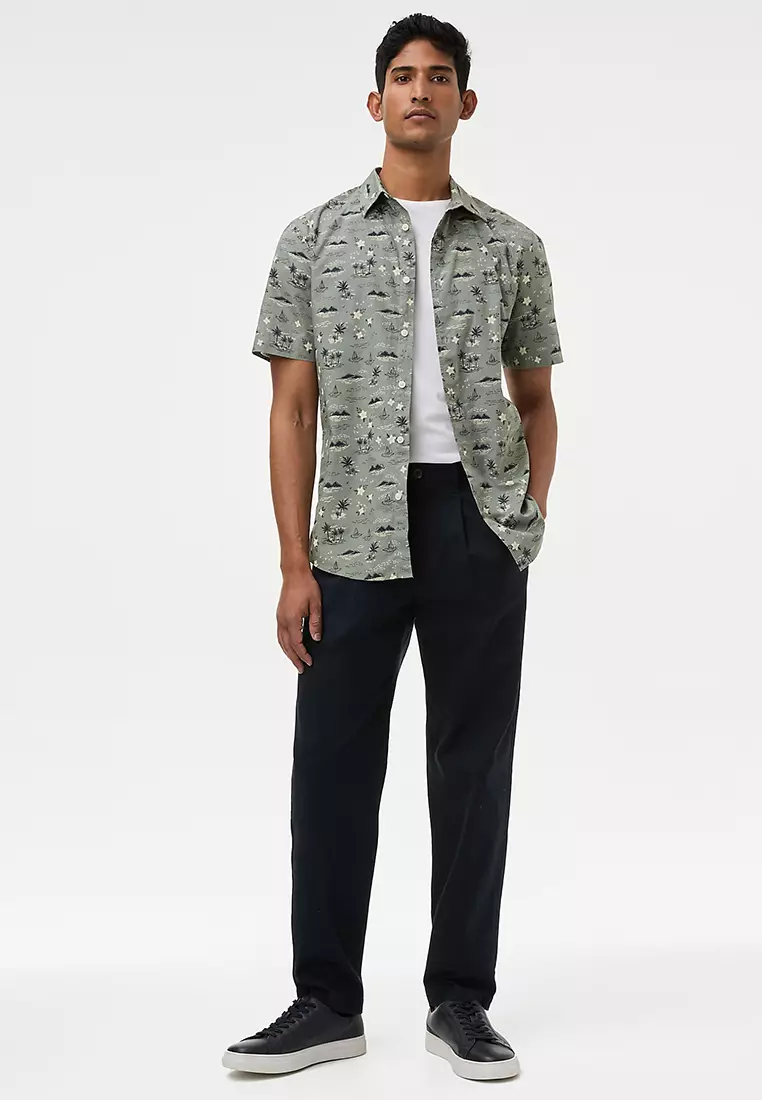 Easy Iron Pure Cotton Geometric Print Shirt