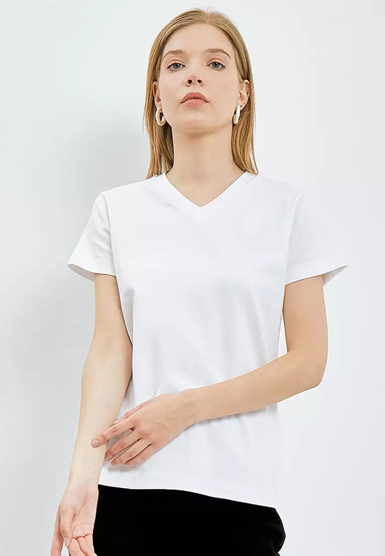 V-Neck Cotton T-shirt | Marina Blue main image 1