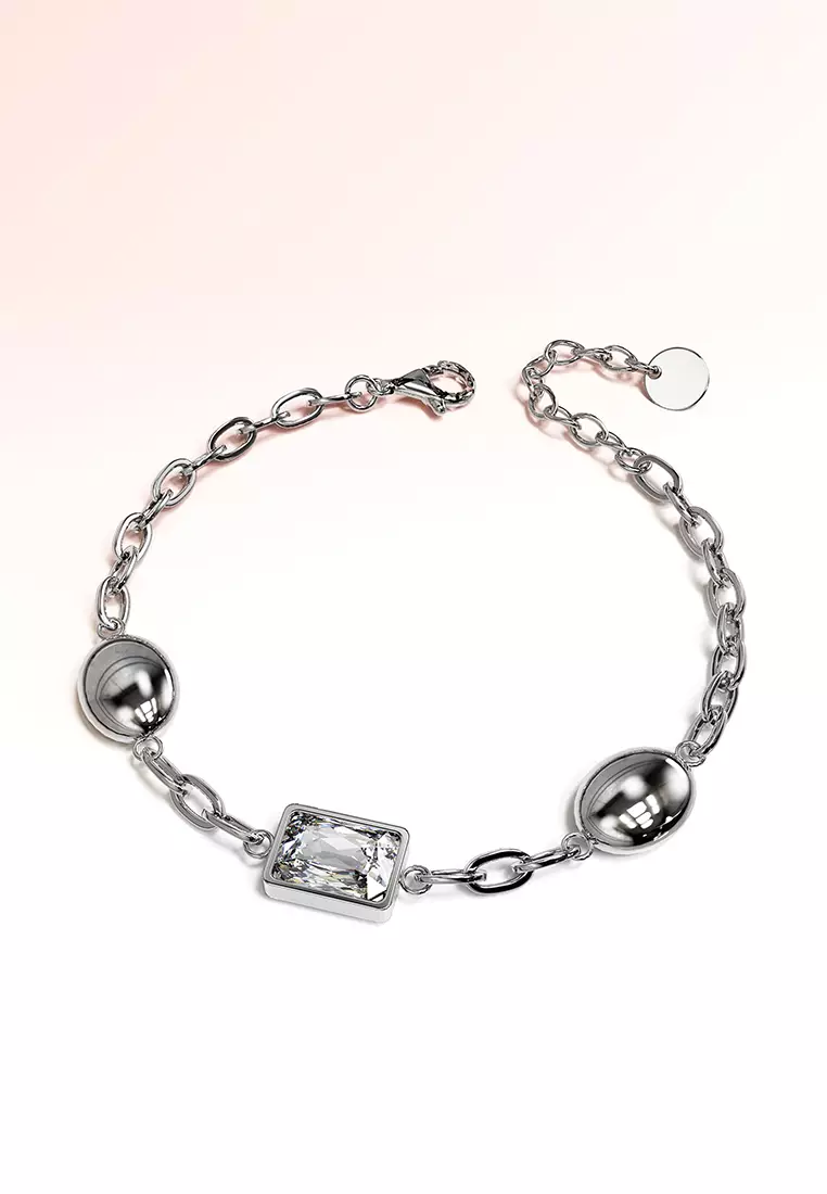 Oval Square Zirconia Bling Bracelet in White Gold