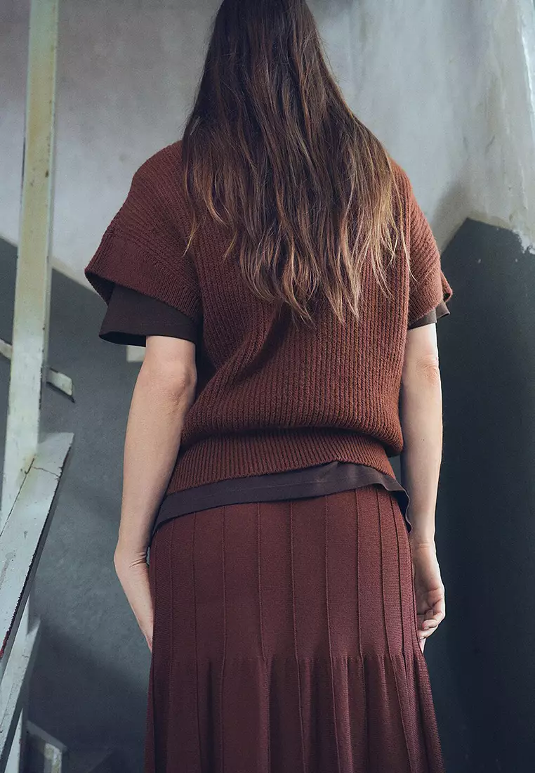 Perkins-Neck Short-Sleeved Sweater