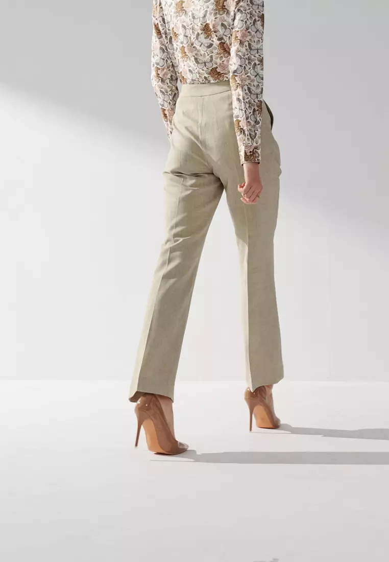 淺抹茶色直筒版西裝褲