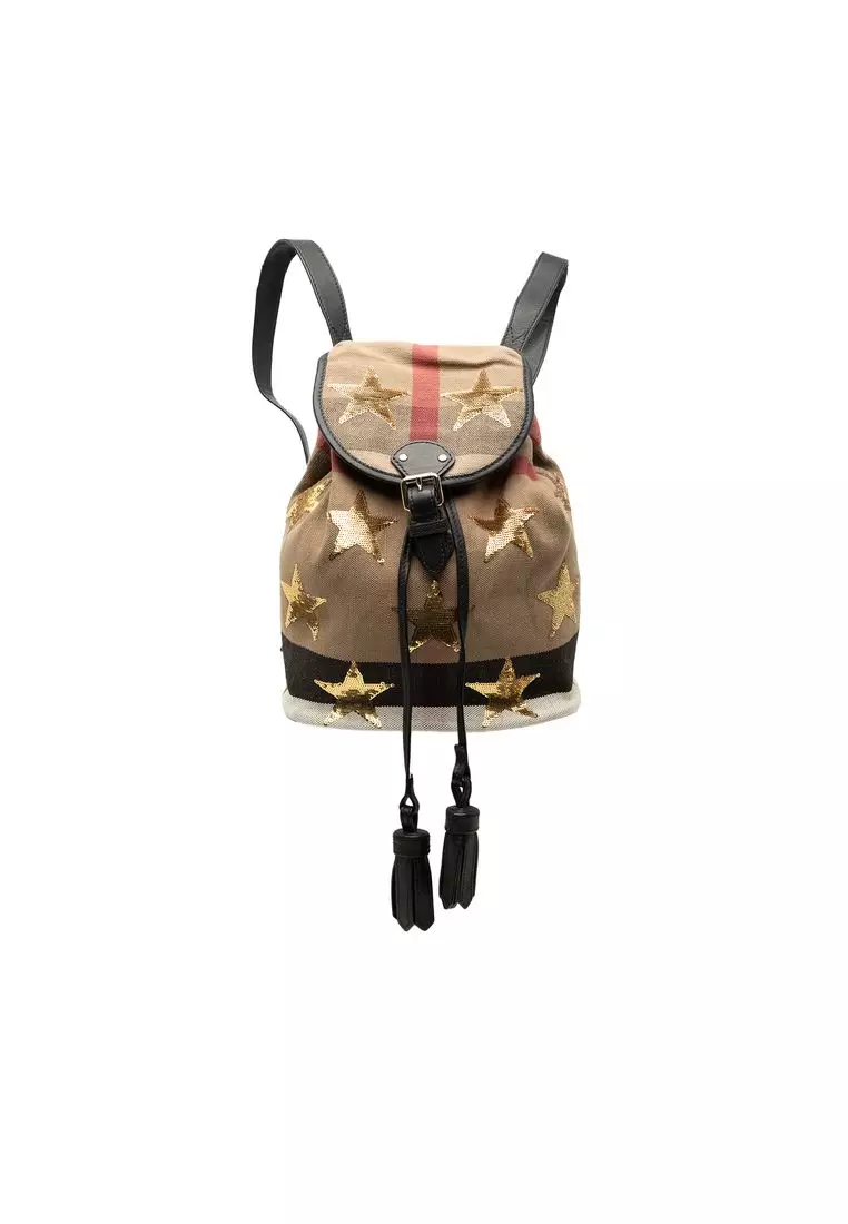 burberry sequin star leather blend backpack Mega Check Chiltern adjustable straps for comfort BURBERRY TB Backpack in Nylon