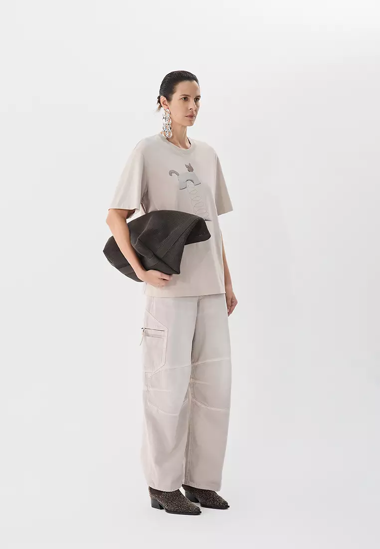 全棉圖案元素貼圖寬鬆短袖T恤