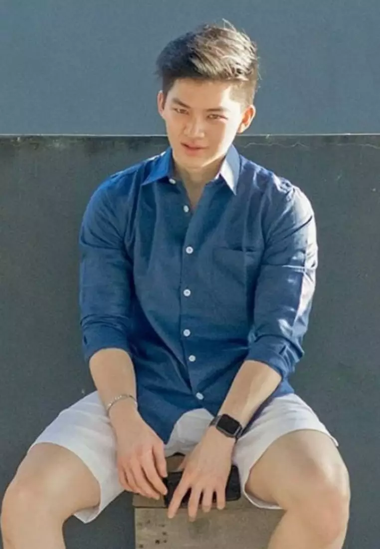 Santorini Kemeja Linen Lengan Panjang Pria Navy | Linen Long Sleeve Shirt Men Navy